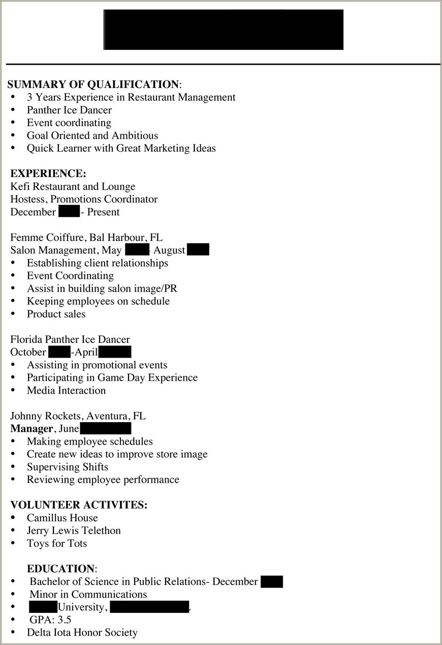 Coursework Section Of Resume High School College