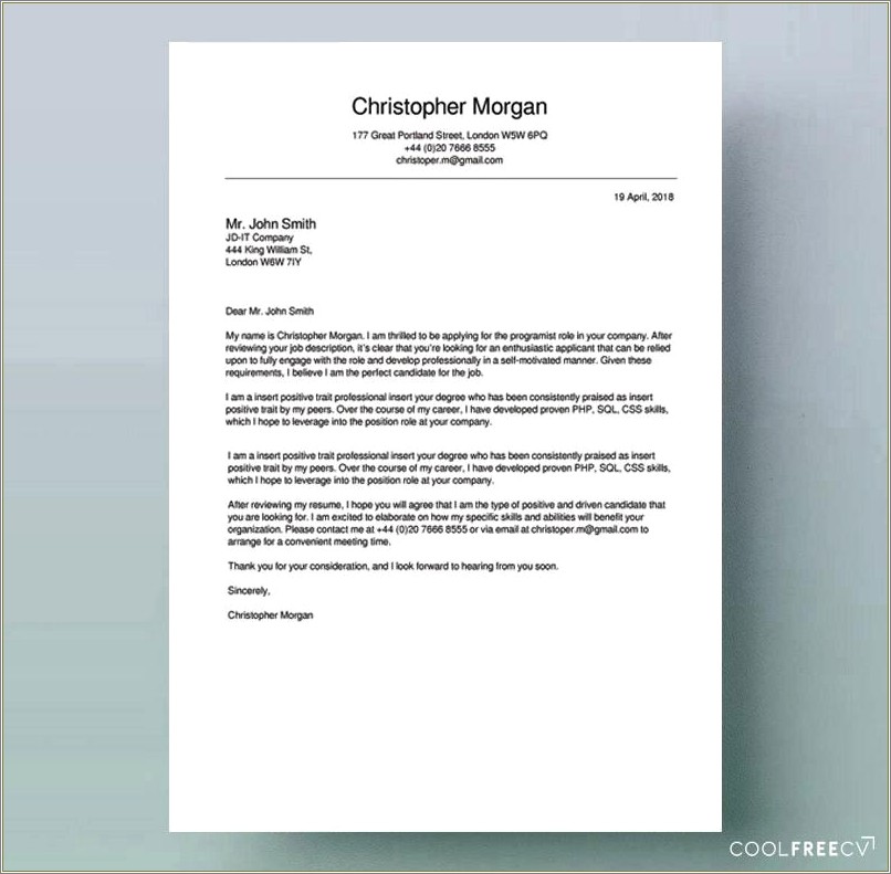 Cover Letter And Chronological Resume Template