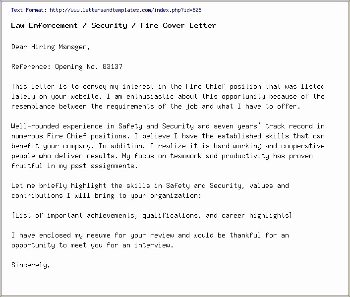 Cover Letter Example For Firefighter Resume