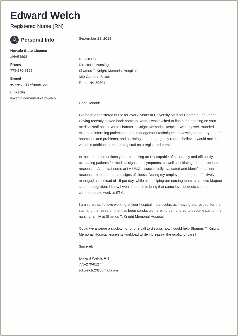 Cover Letter Example For Resume Lvn