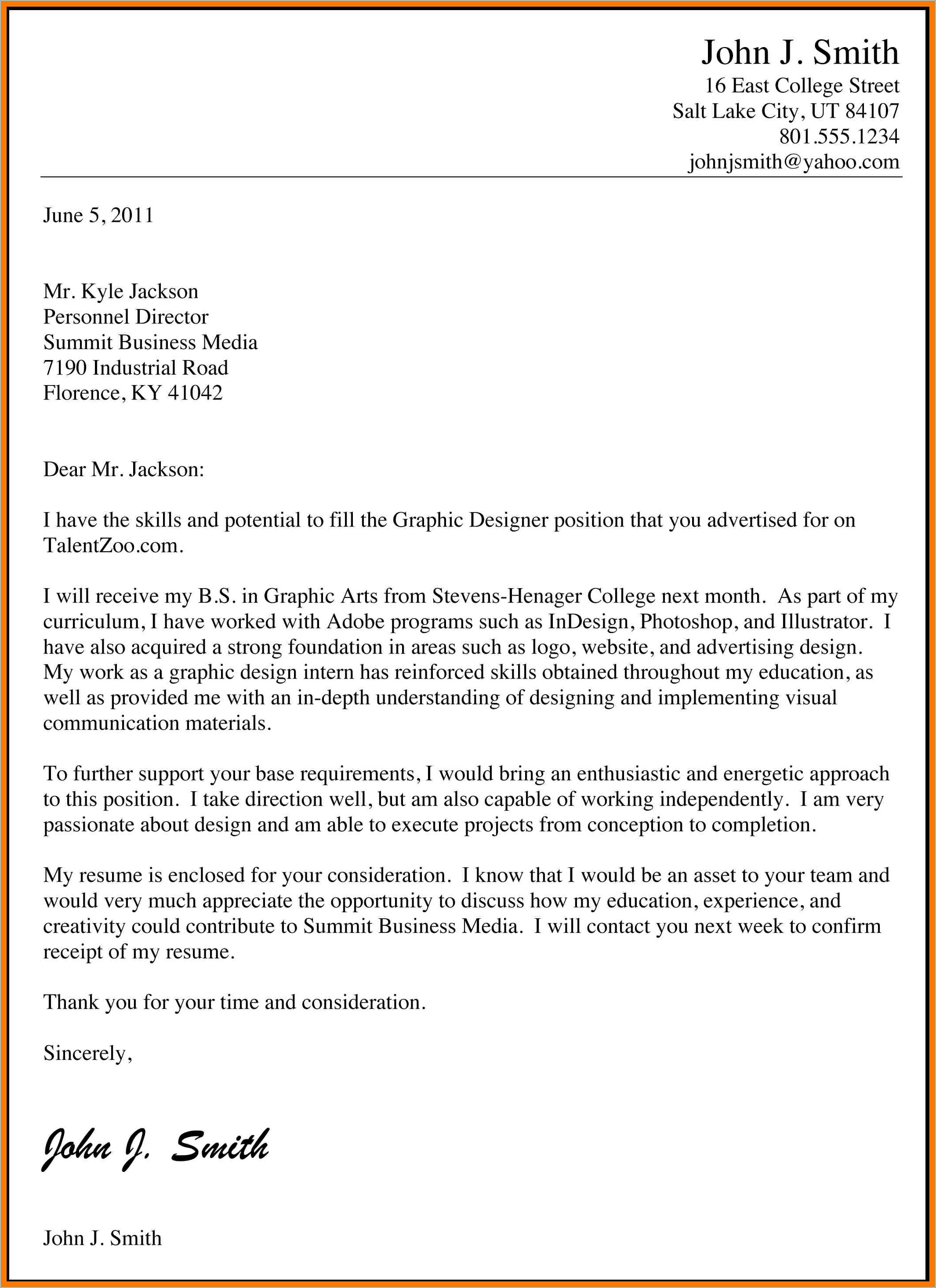 Cover Letter Example For Resume Pdf