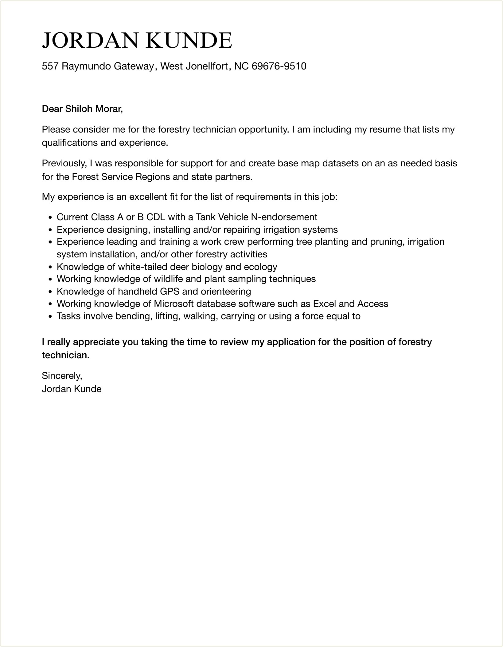 Cover Letter Example Forest Service Attach Resume