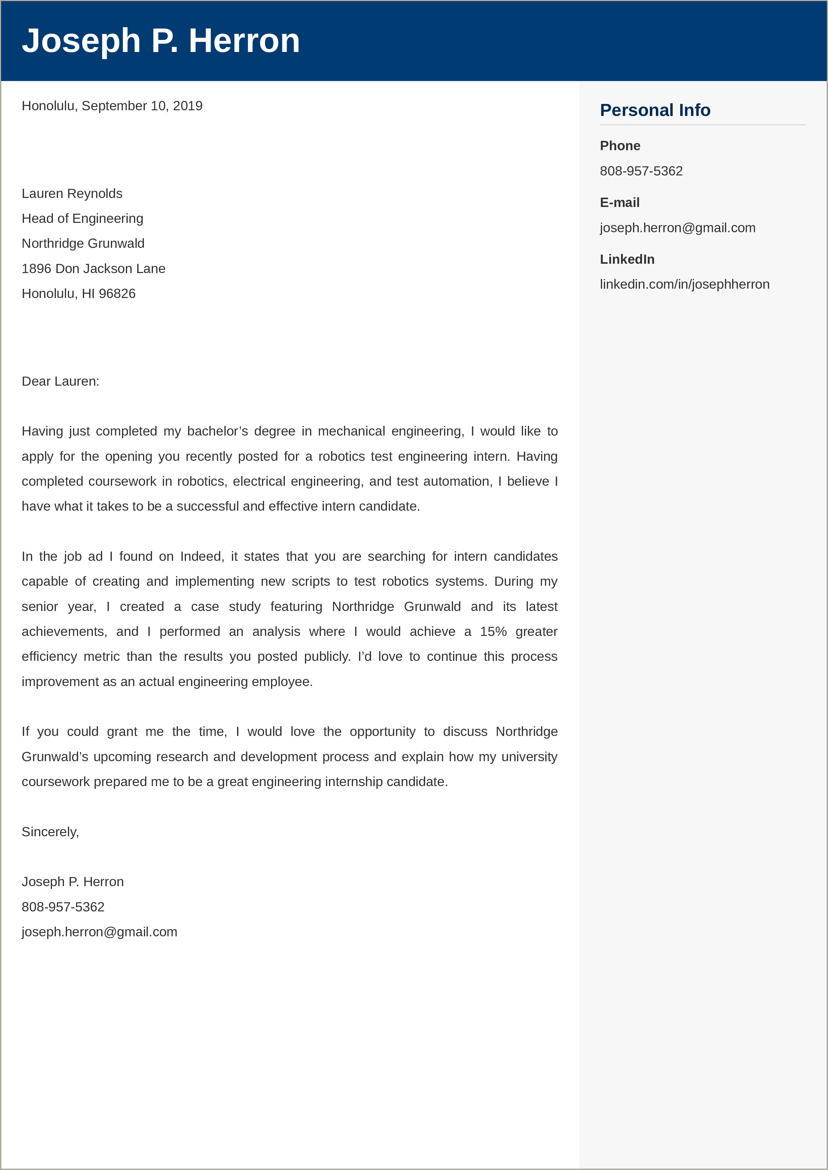 Cover Letter Examples Of Aerospace Resume