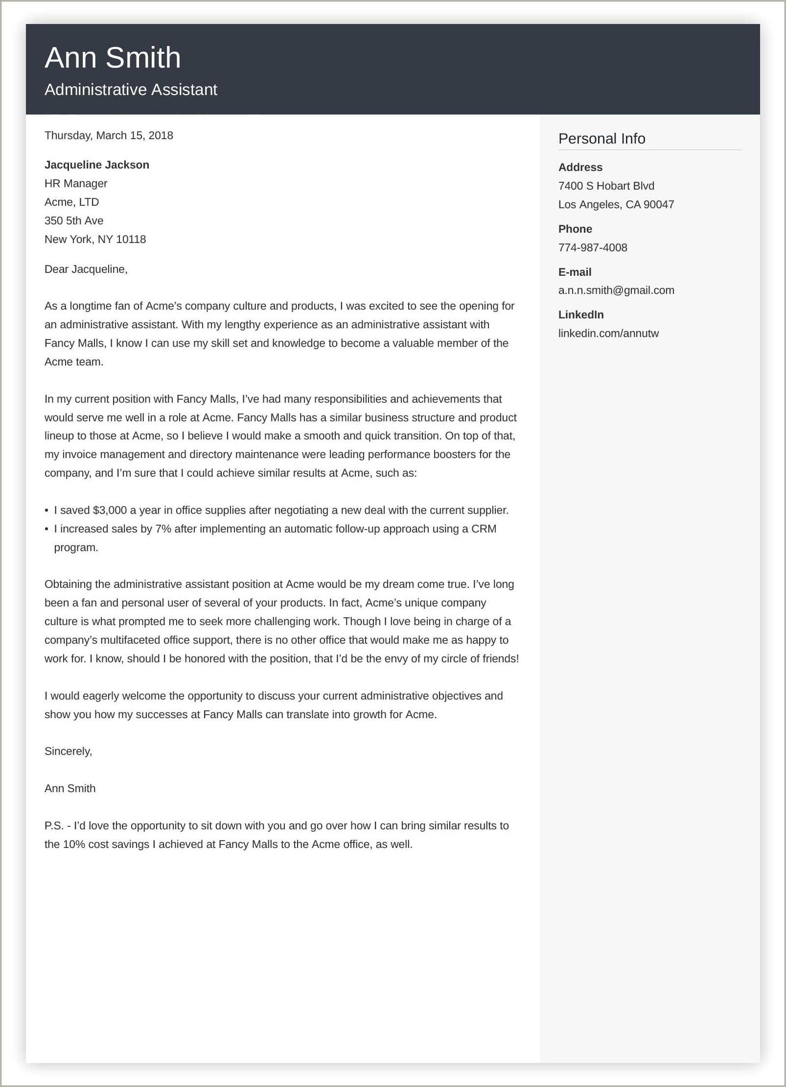Cover Letter For Administrative Assistant Resume Examples