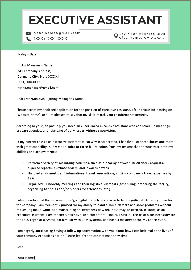 Cover Letter For An Administrative Assistant Resume