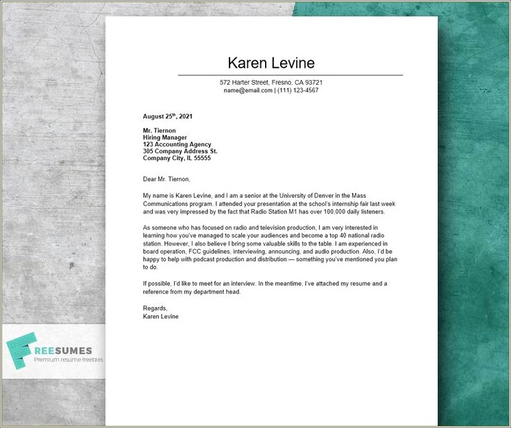 Cover Letter For Emailing Resume Samples