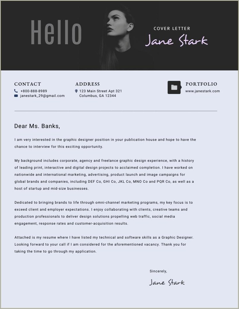 Cover Letter For Graphic Design Resume