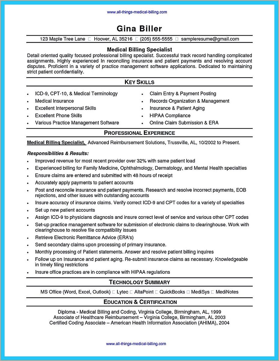 Cover Letter For Medical Billing Resume