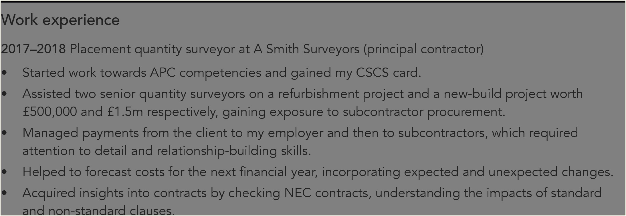 Cover Letter For Quantity Surveyor Resume