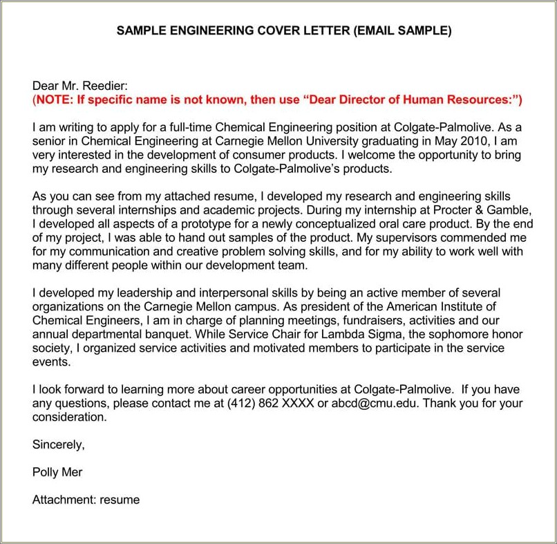 Cover Letter For Resume Email Examples