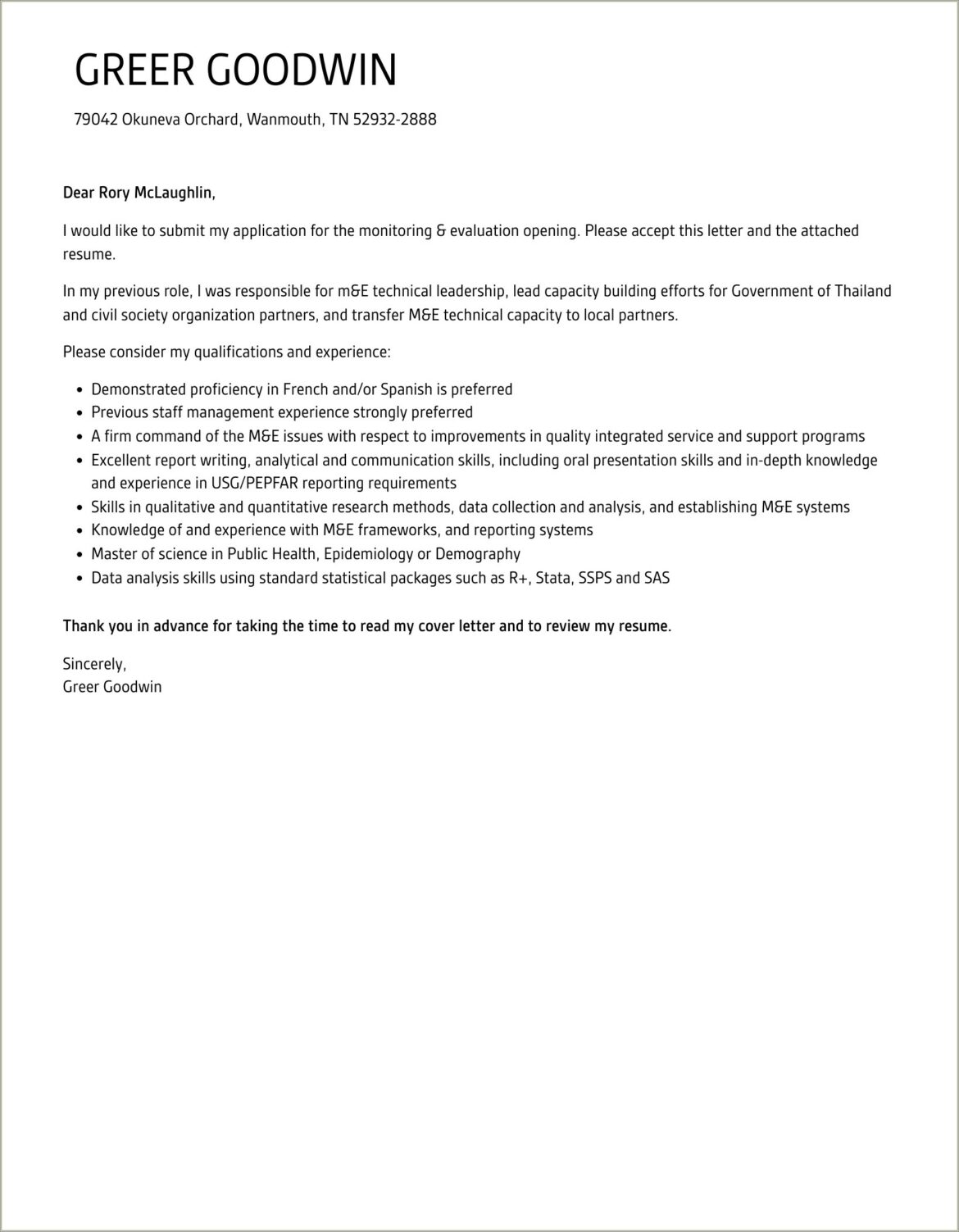 Cover Letter For Resume Evaluation Letter