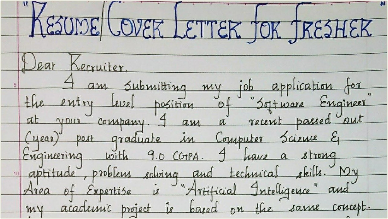 Cover Letter For Resume For Freshers