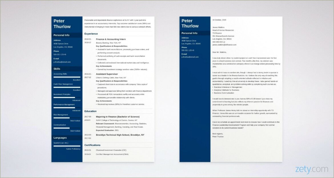 Cover Letter For Resume For Internship It Company