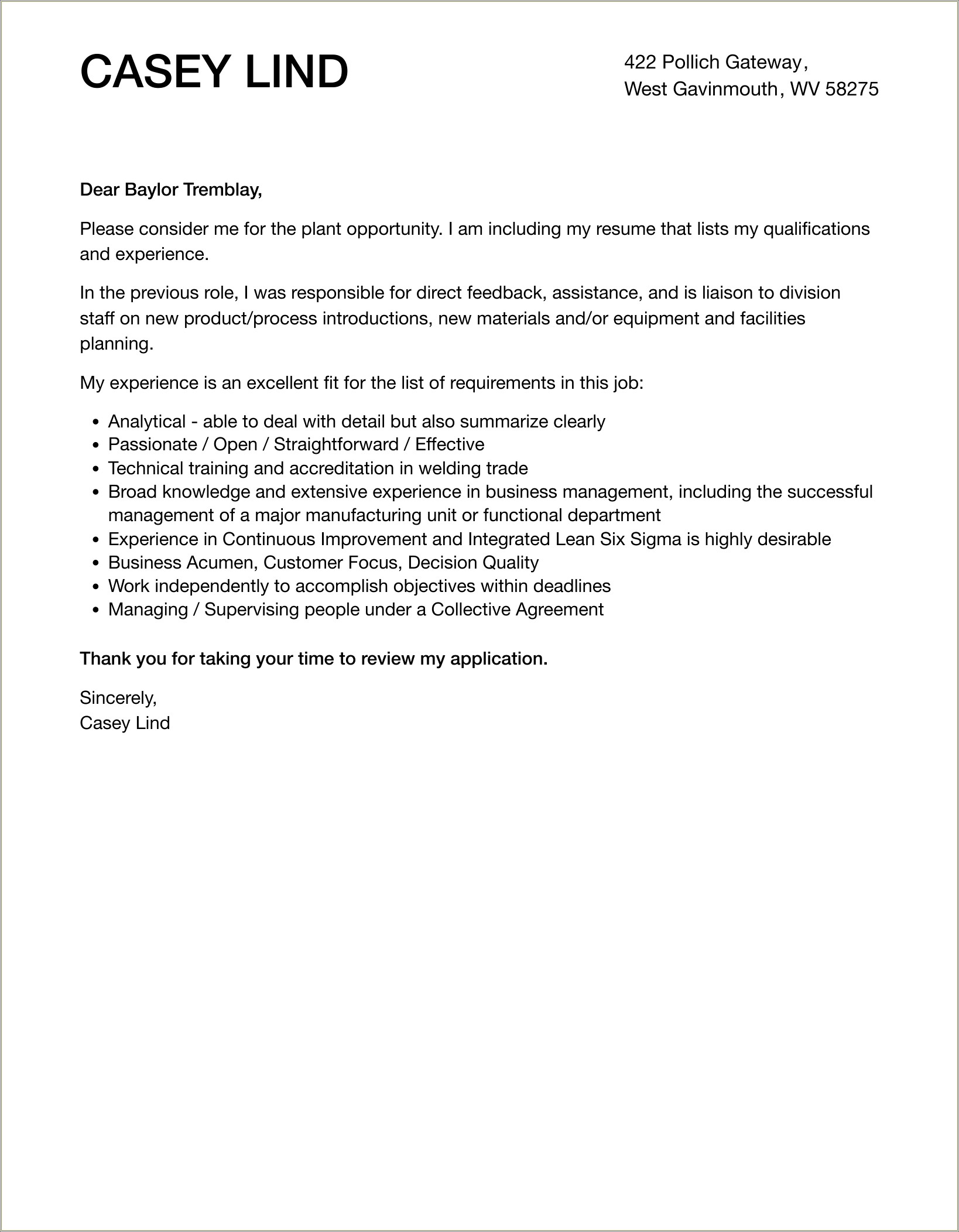 Cover Letter For Resume For Plant Worker