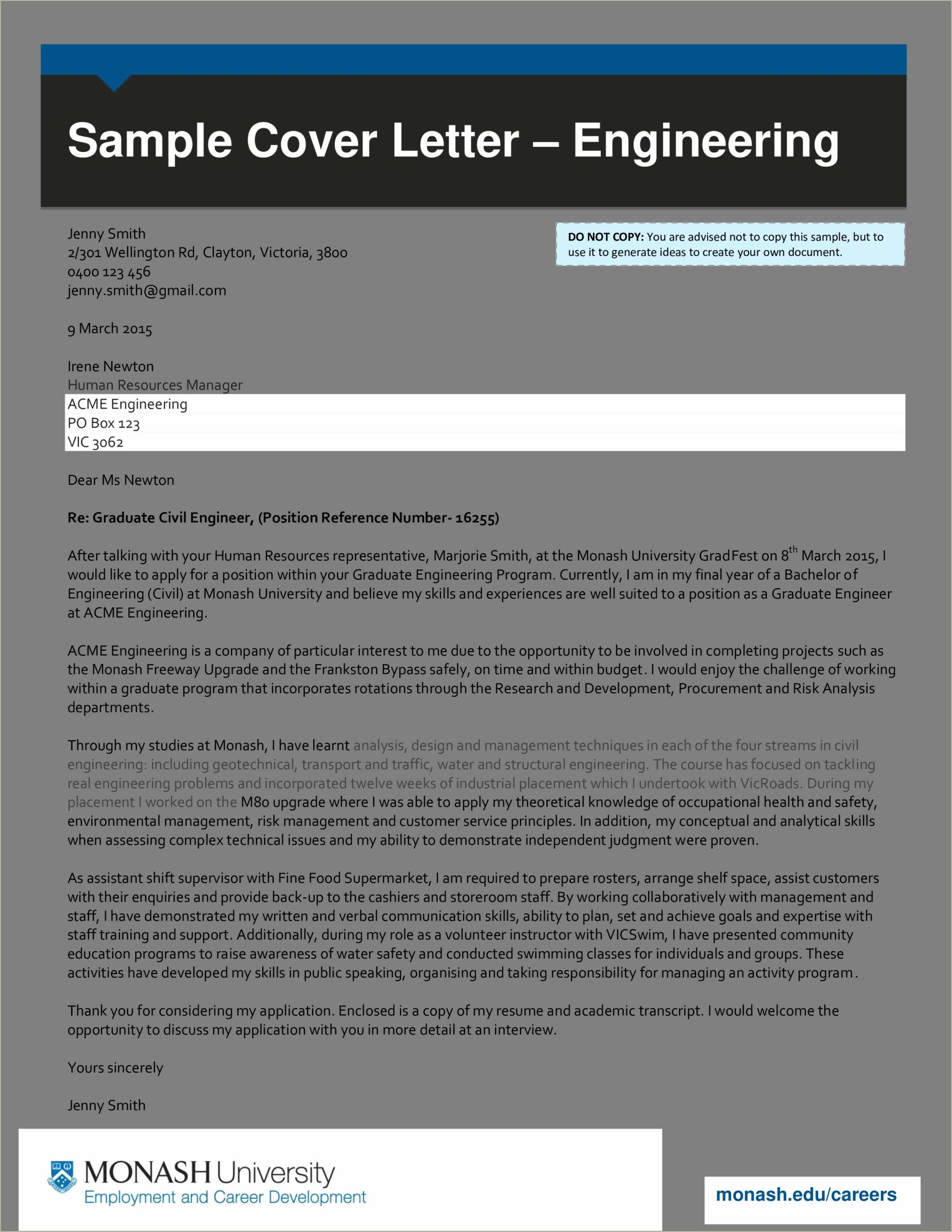Cover Letter For Resume Graduate School