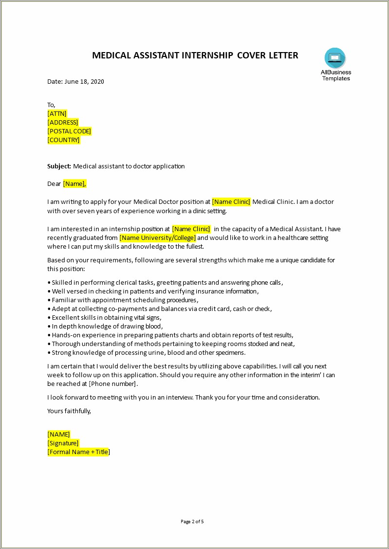 Cover Letter For Resume Medical Assistant Foreigner Degree