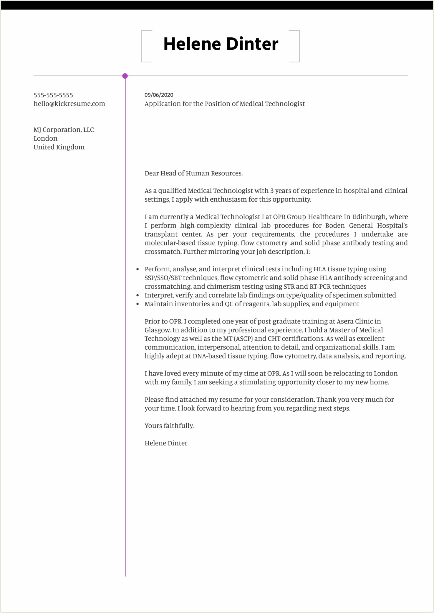 Cover Letter For Resume Of Medical Technologist