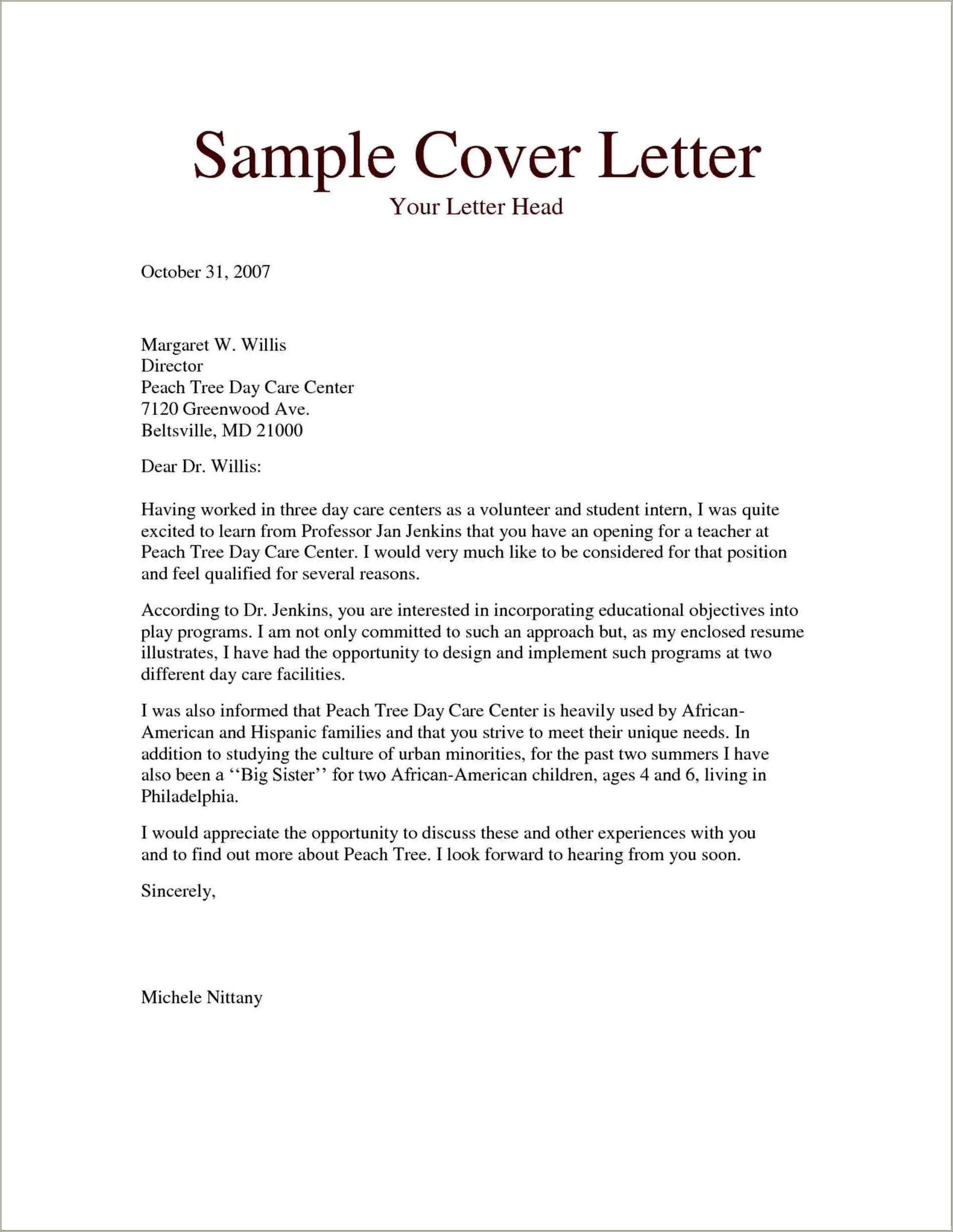 Cover Letter For Resume Teaching Assistant