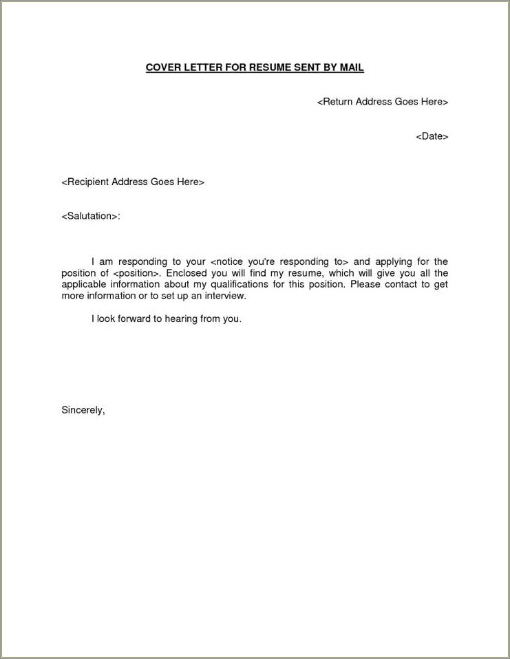 Cover Letter For Resume Through Email