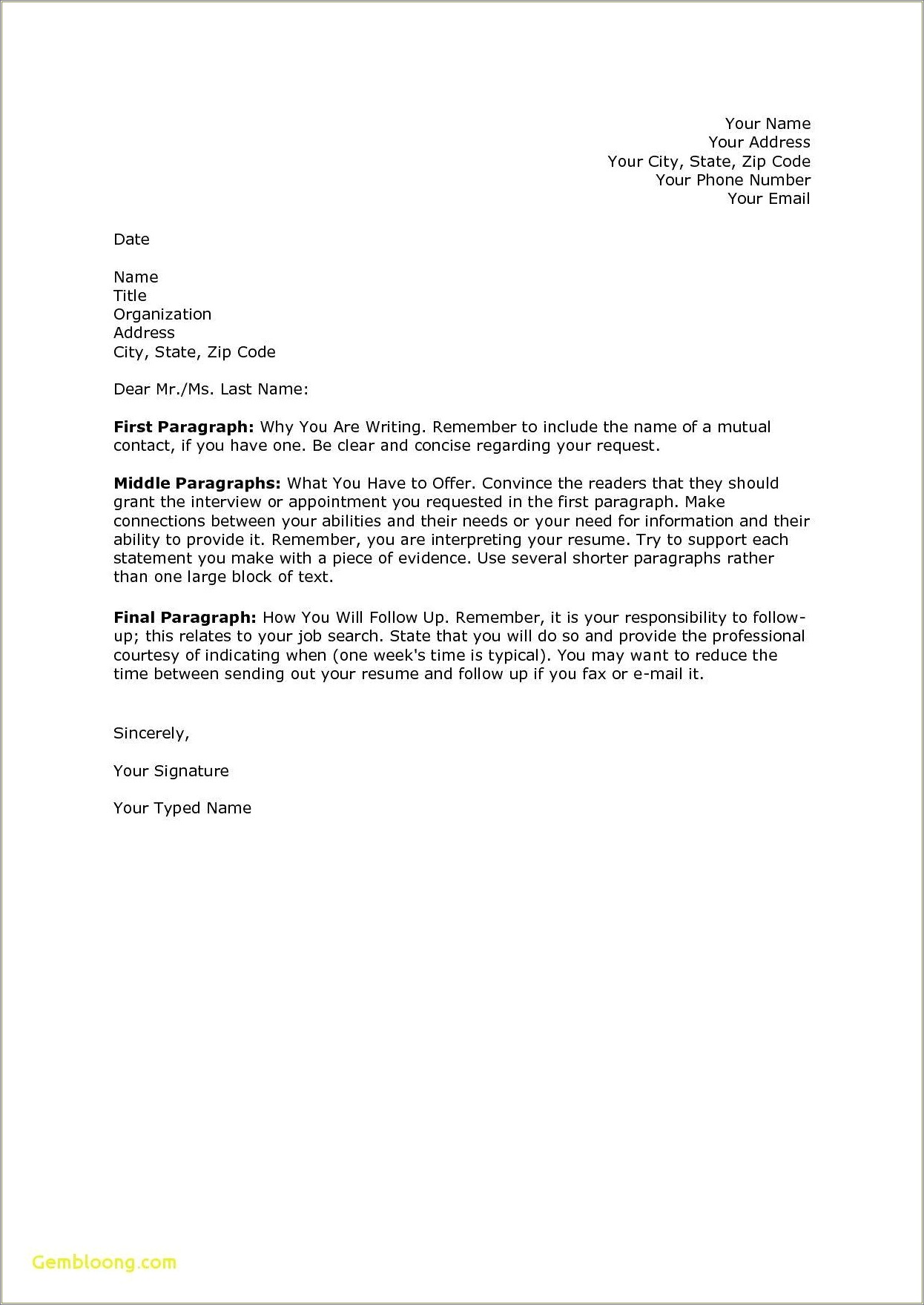 Cover Letter Format For Resume Doc