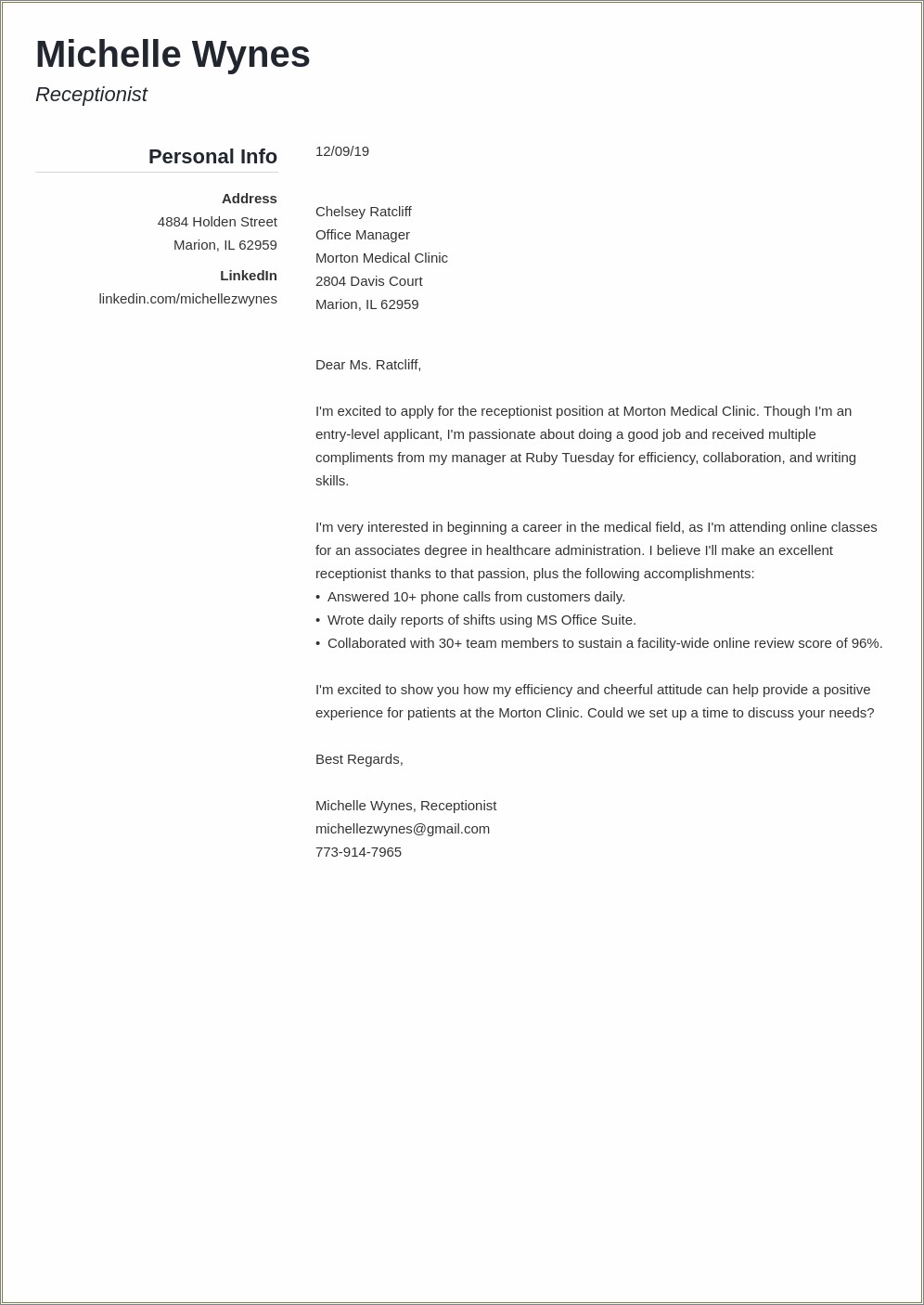 Cover Letter Format For Resume No Experience