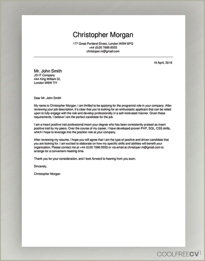 Cover Letter Fro Resume Pdf Template