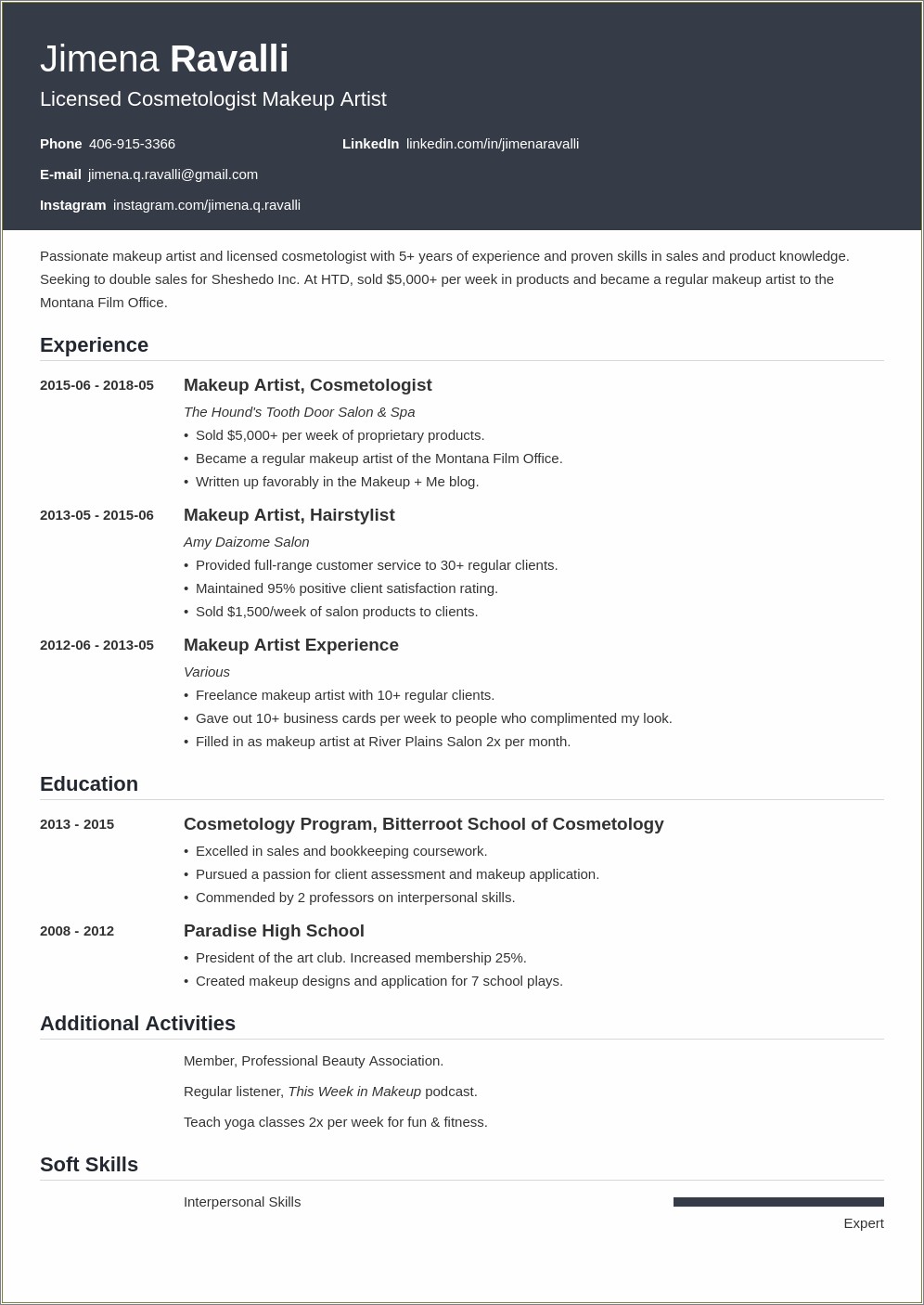 Cover Letter Resume Examples Formakeup Artist
