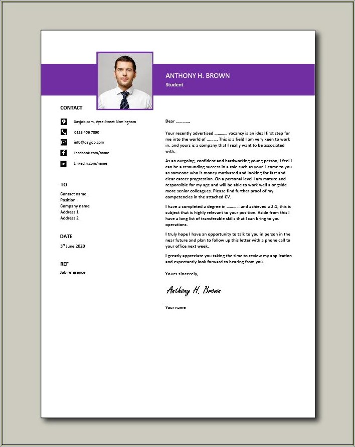 Cover Letter Resume Format Examples For Students