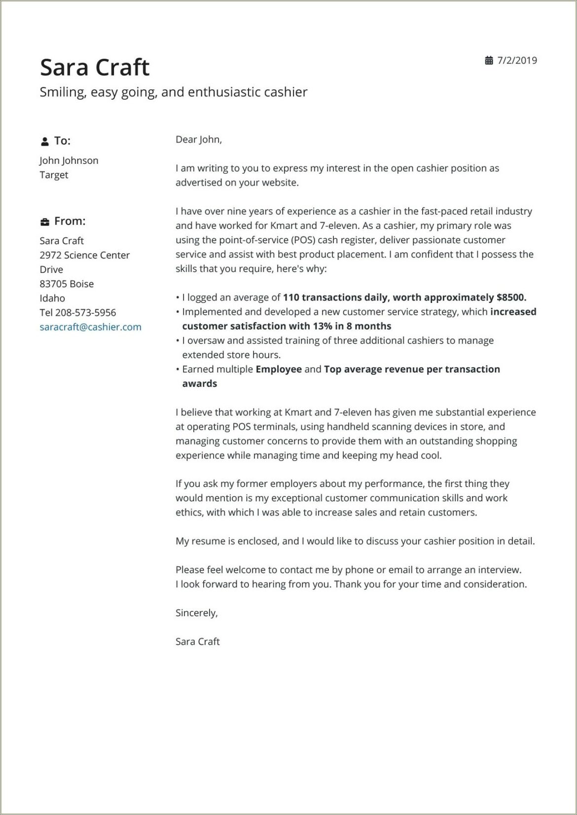 Cover Letter Sample For Resume Sales