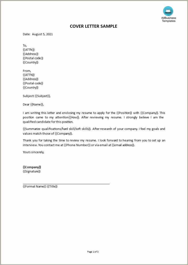 Cover Letter Set Up For Resume