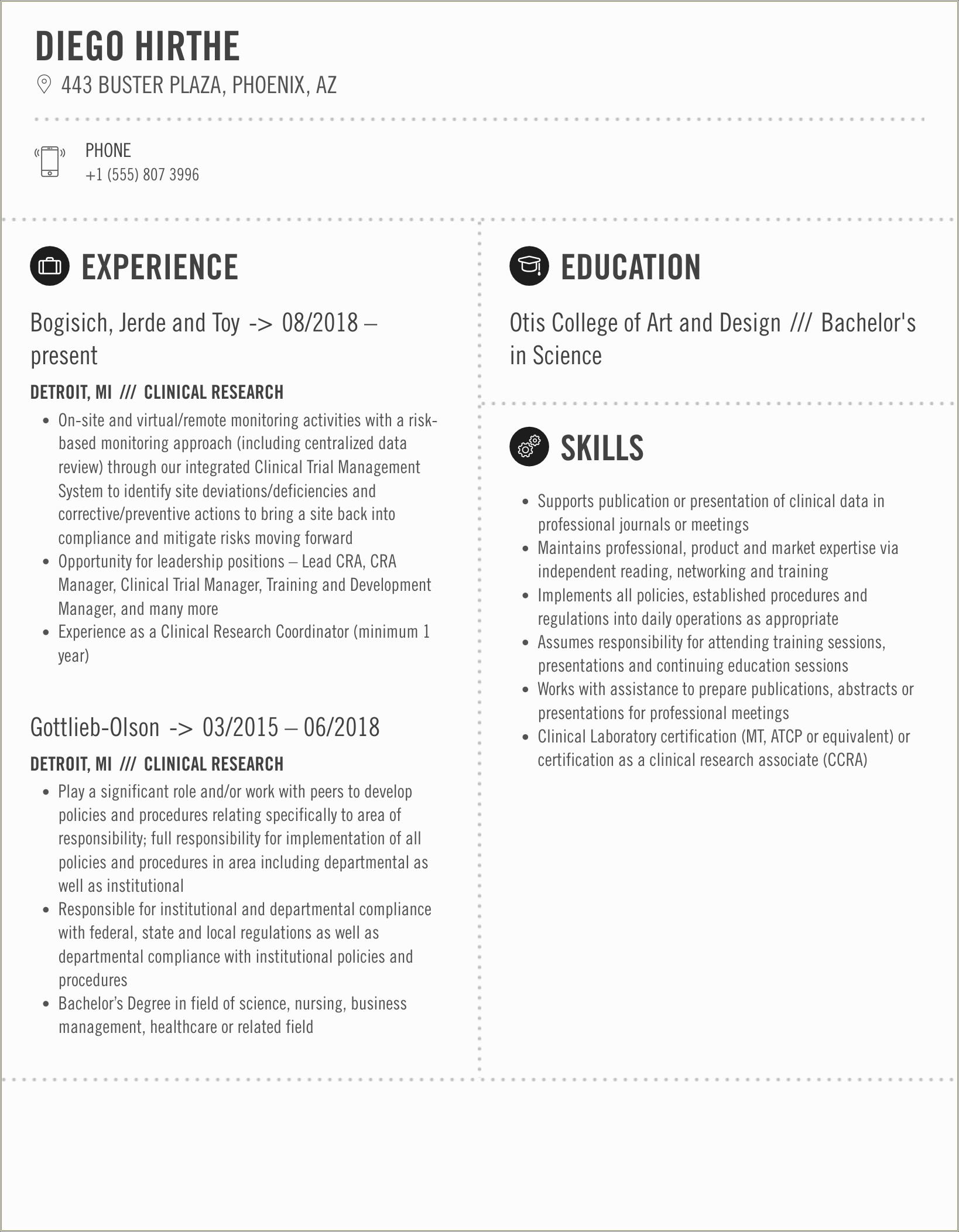 Craconnection Resume Services Clinical Research Template