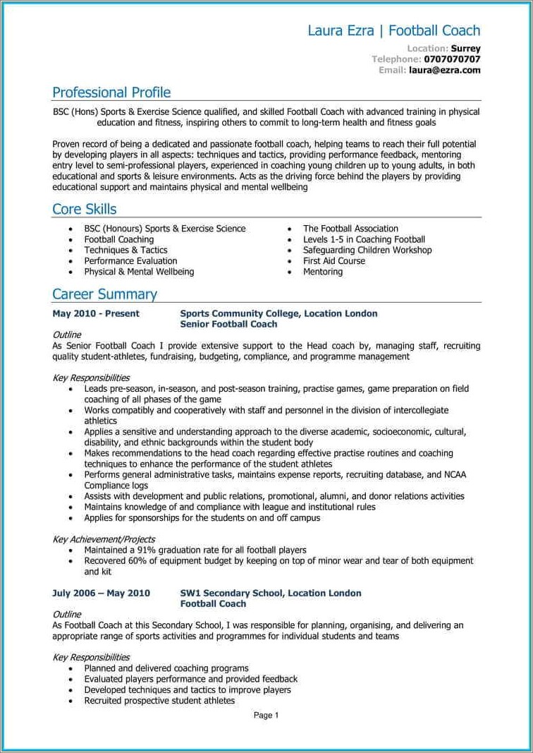 Create A High School Resume For Football