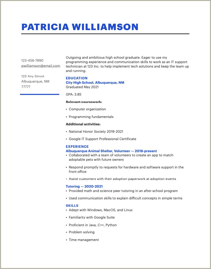 Create A Resume No Work Experience