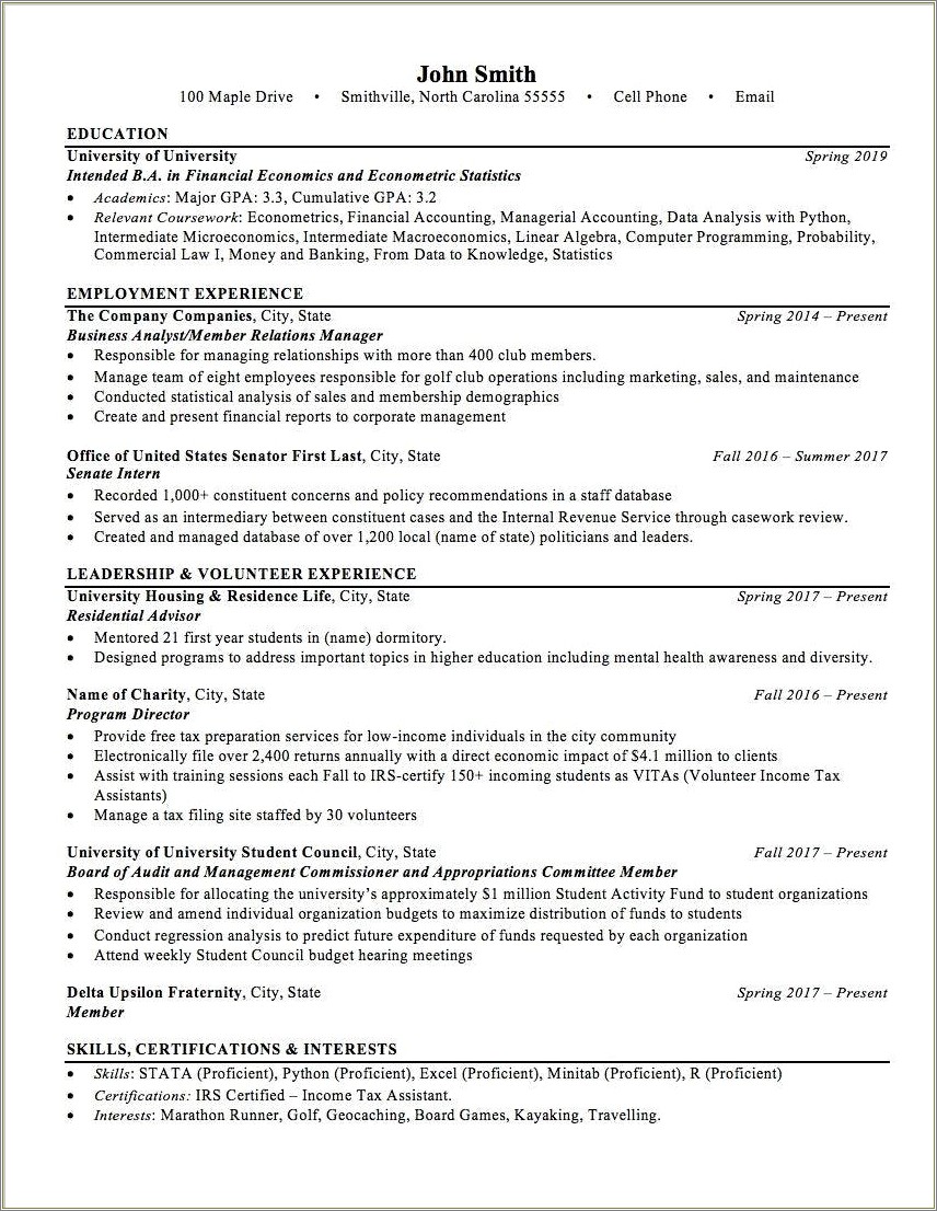 Create Resume For Internship With Little Experience