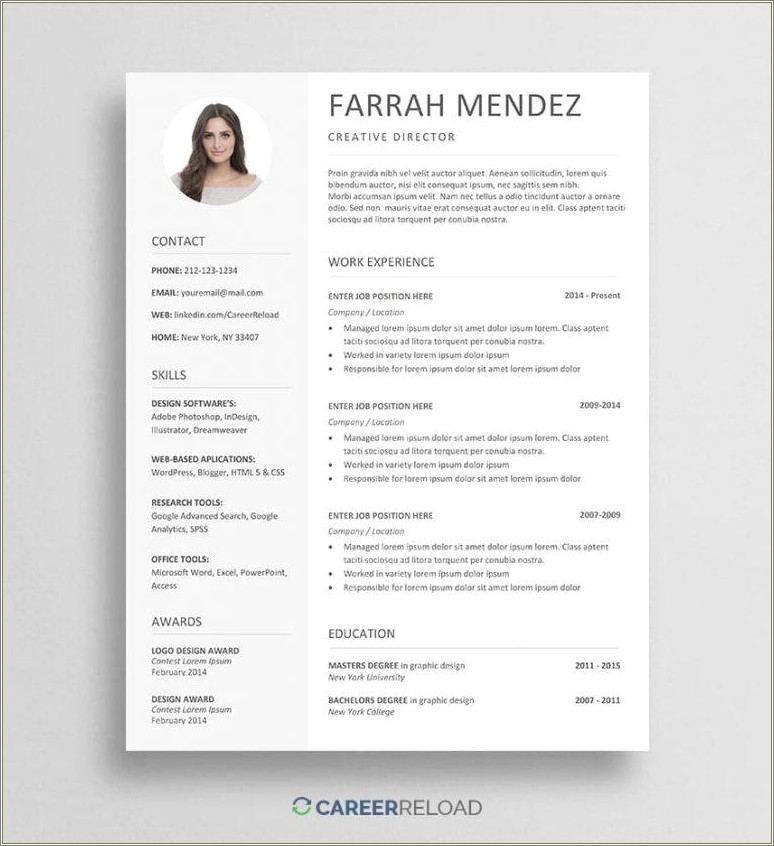 Creative Word Resume Template Free Download