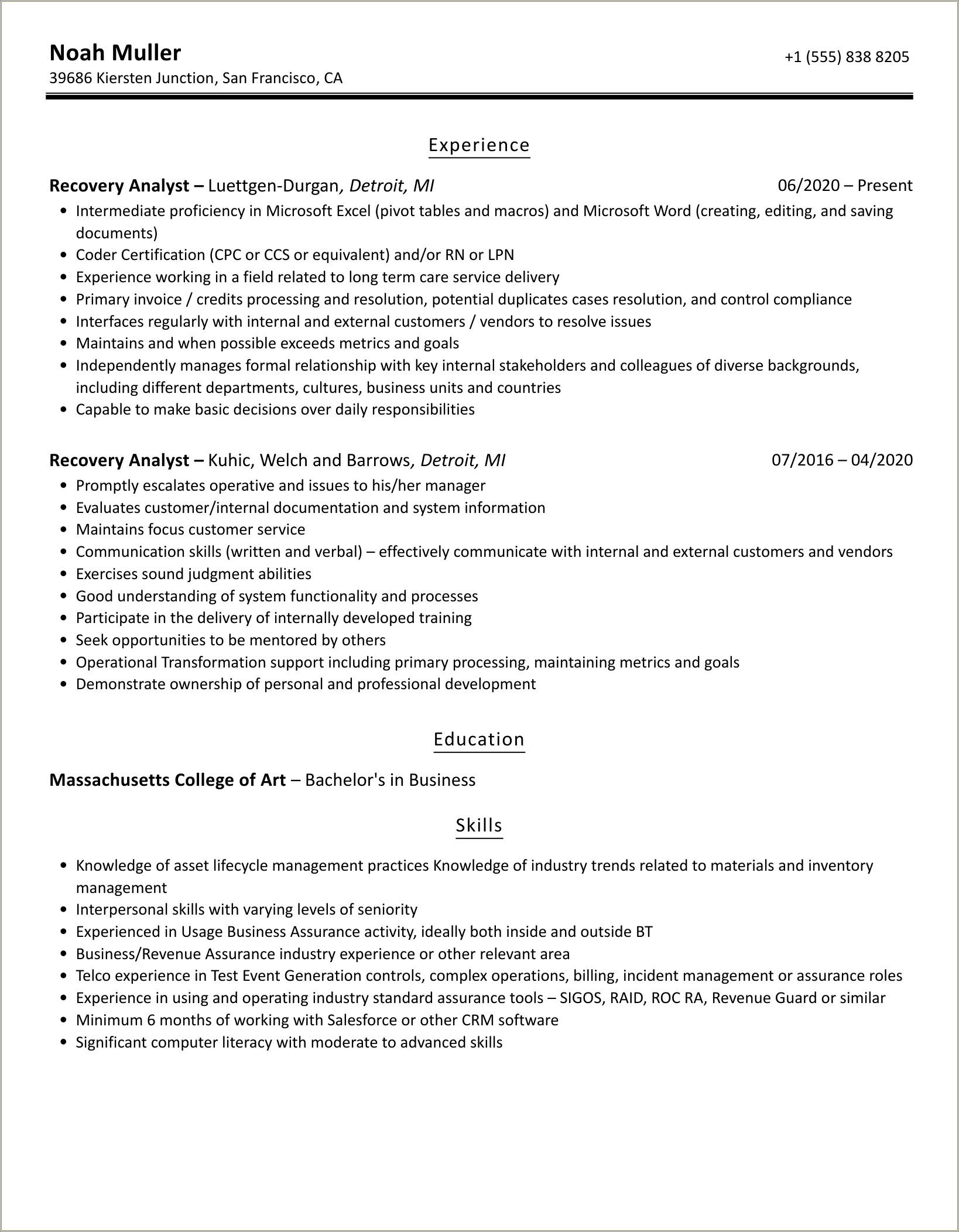 Credit Recovery Lab Monitor Job Description For Resume