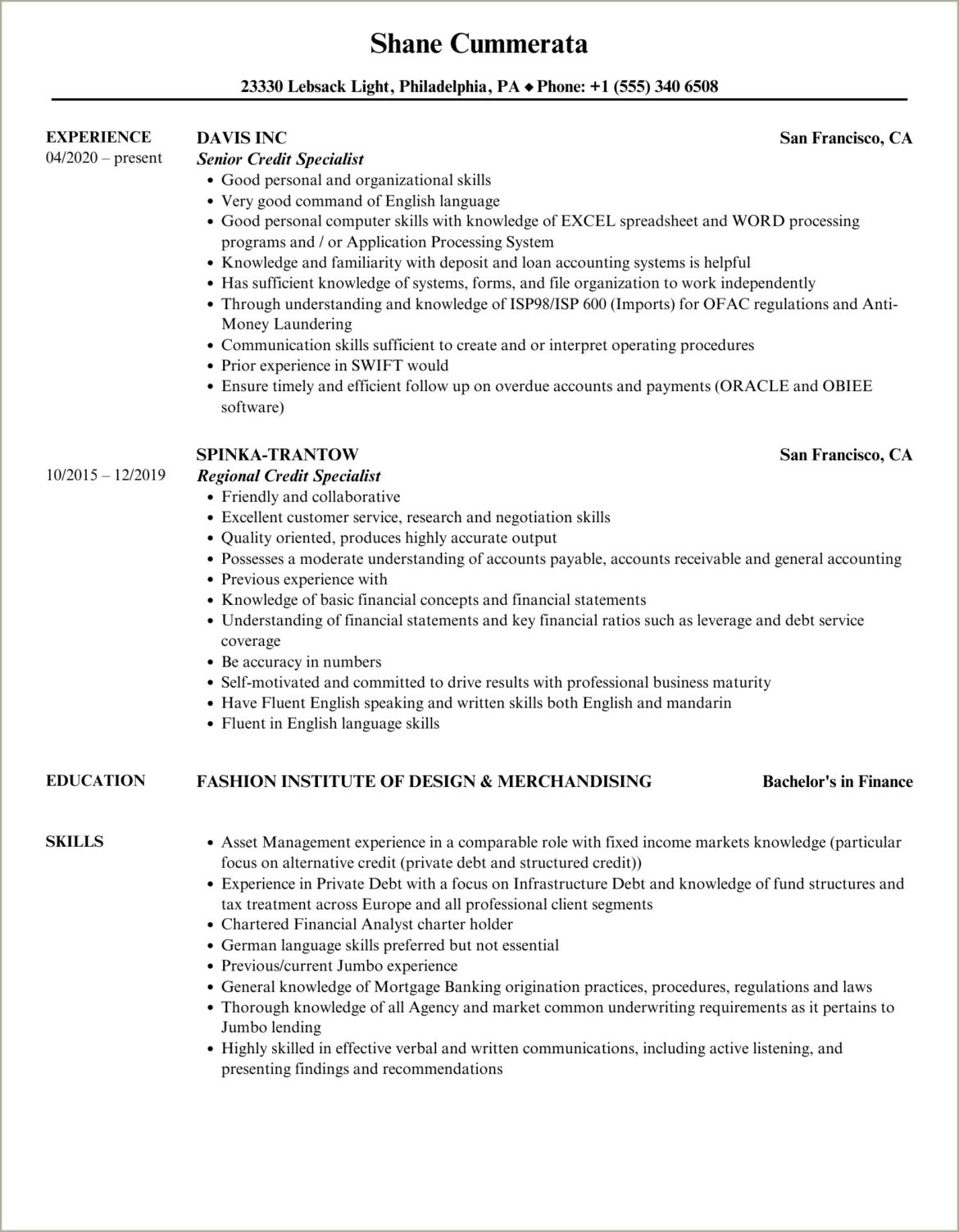 Credit Repair Specialist Job Description For Resume