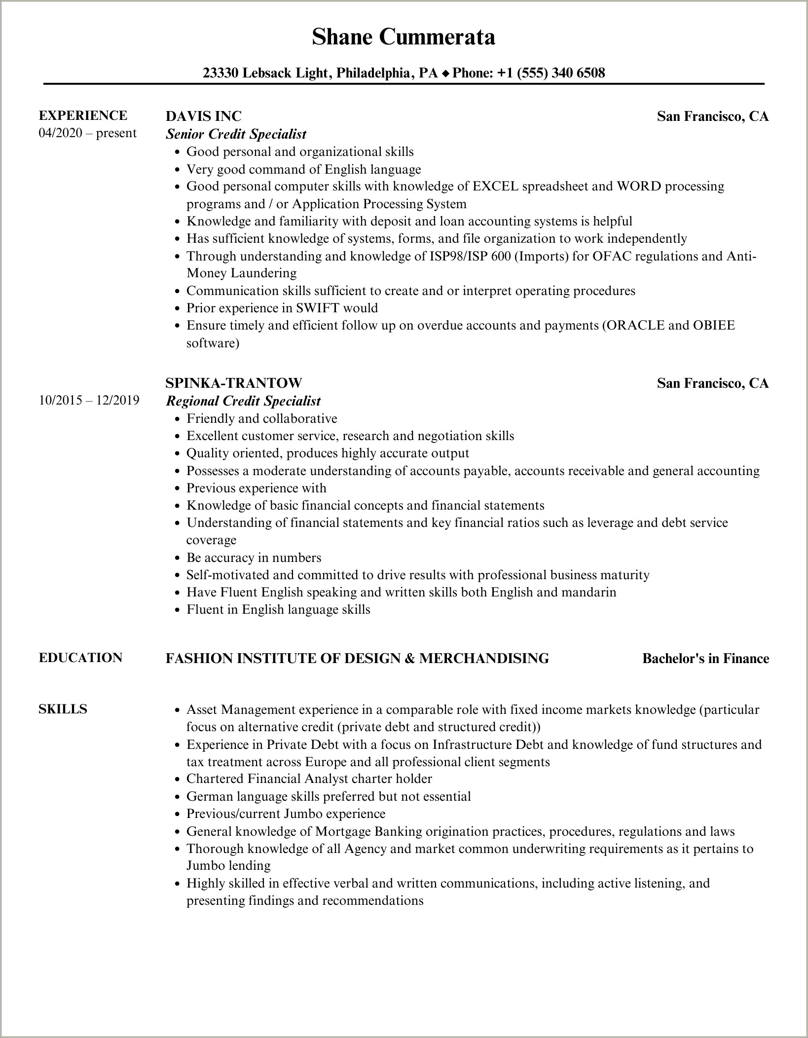 Credit Repair Specialist Job Description For Resume