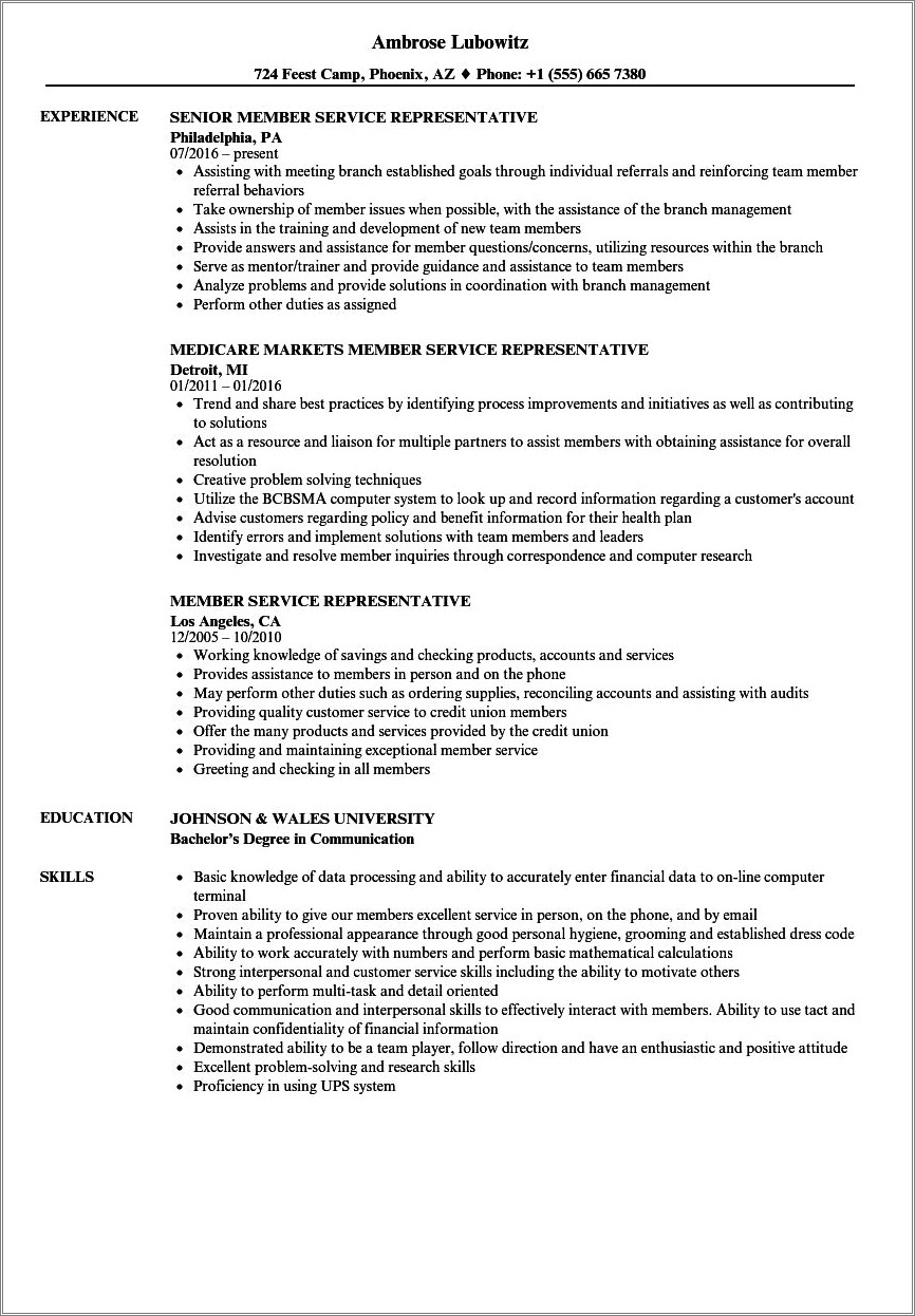 Credit Union Job Descriptions For Resume