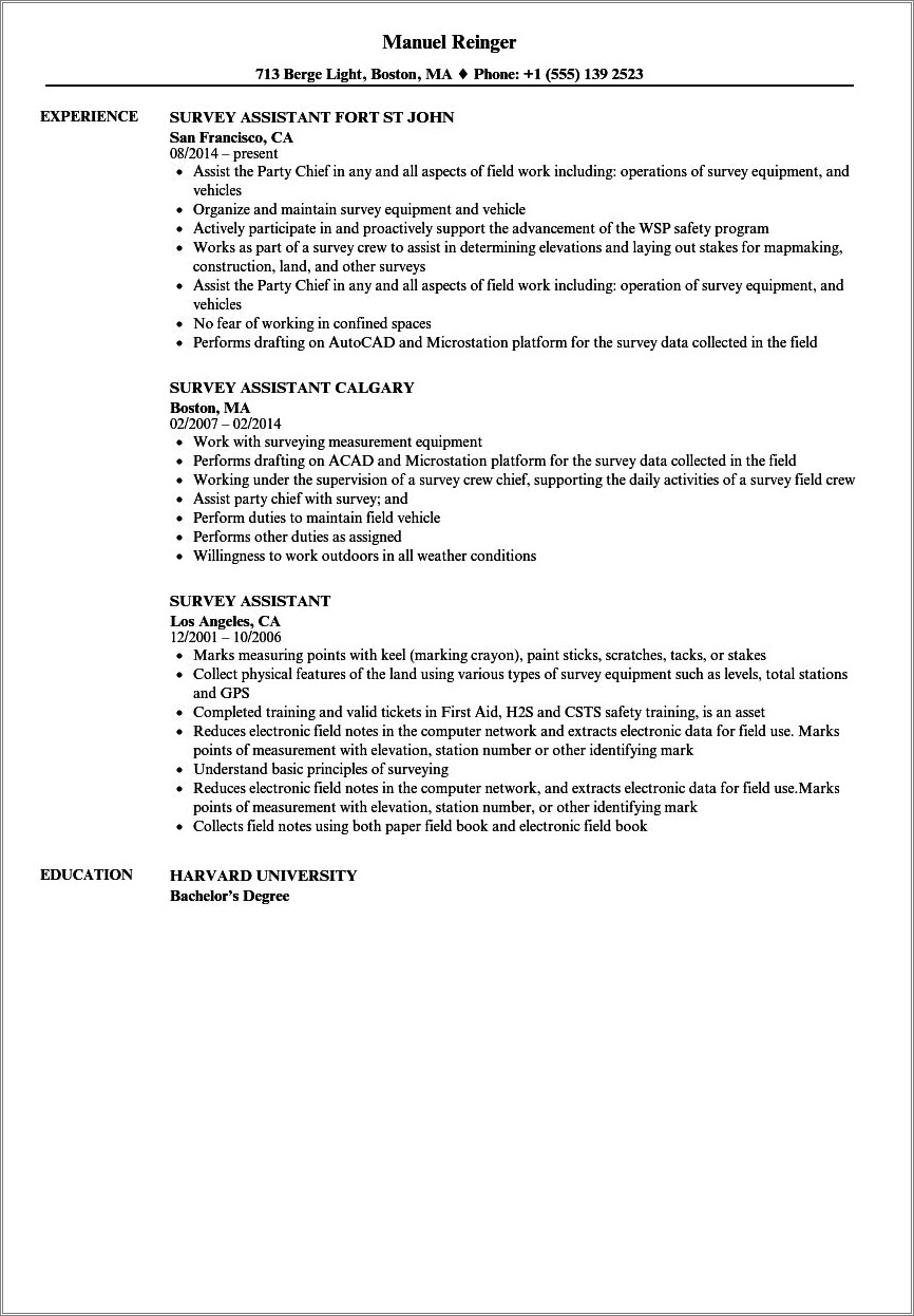 Crew Chief Job Description For Resume