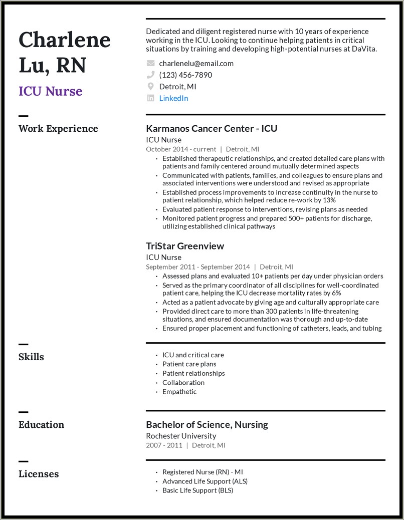 Critical Care Nurse Resume Objective Sample