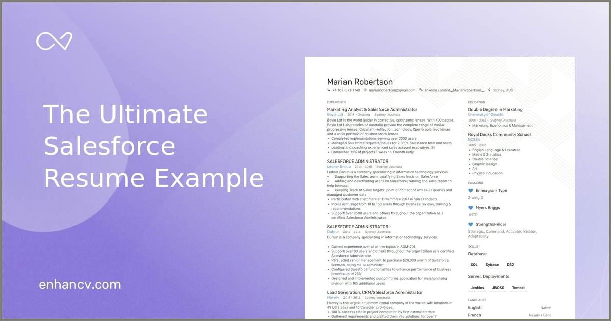 Crm Data Base And Salesforce For Resume Examples