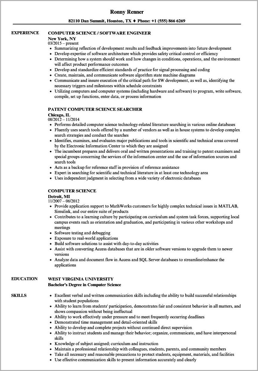 Cs Resume Relevant Experience Or Work Experience