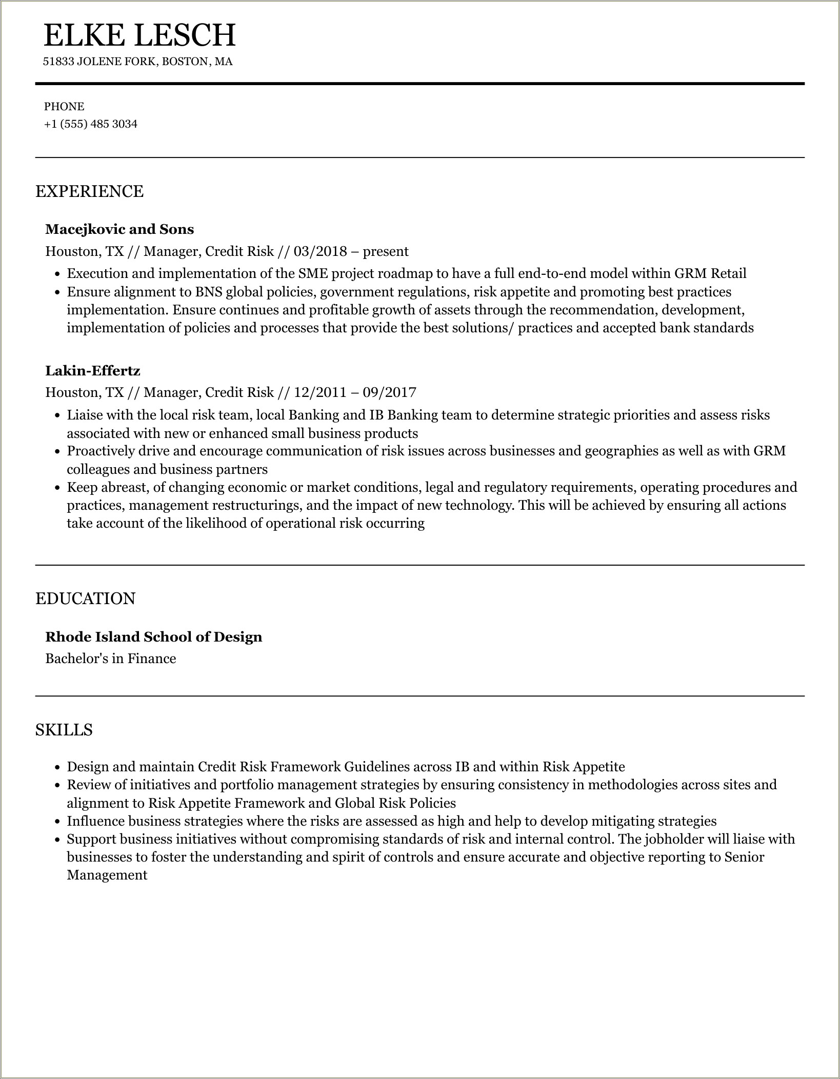 Current Expected Credit Loss Ba Sample Resume