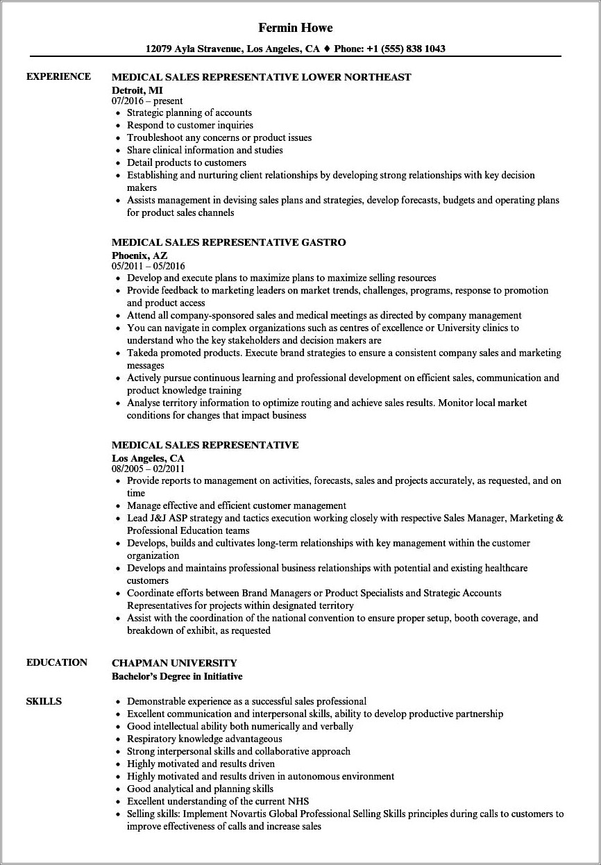 Current Updated Resume Sample For Pharm Reps