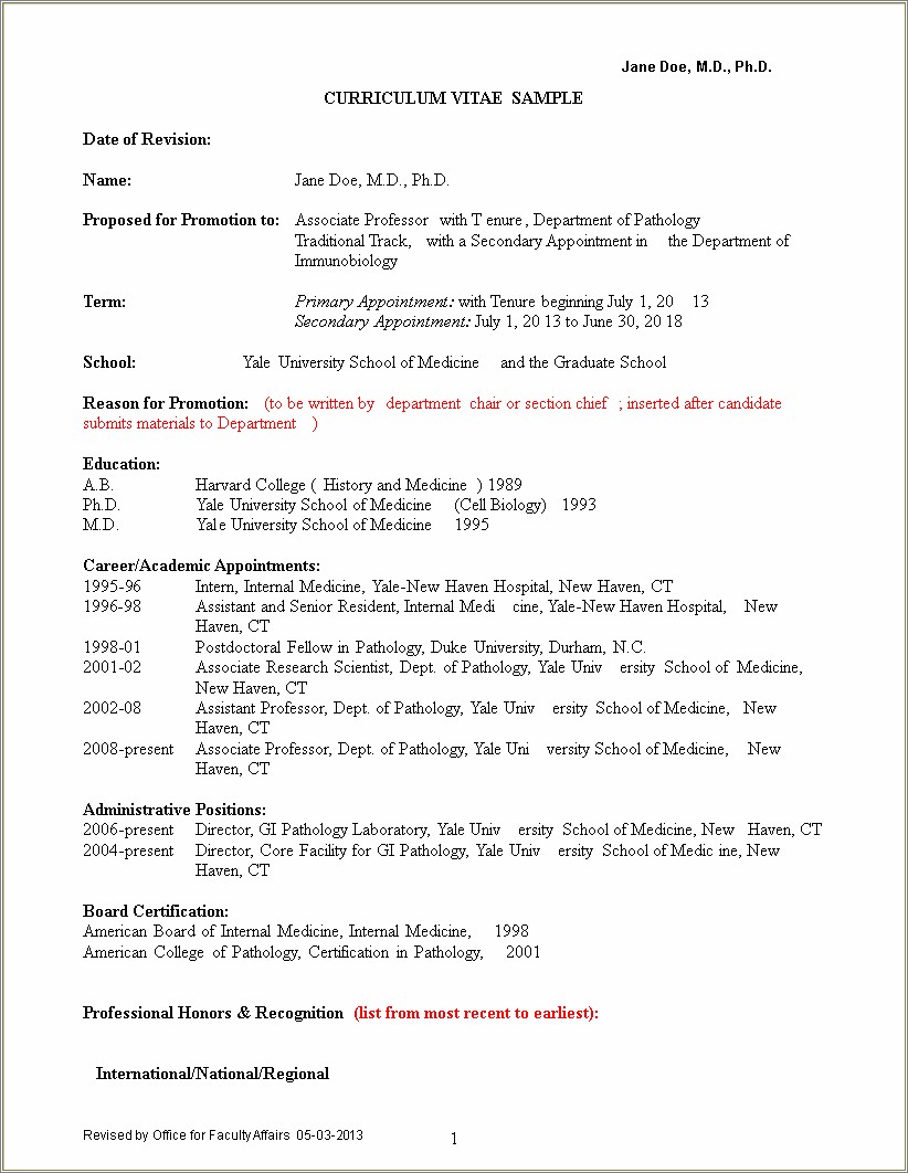 Curriculum Vitae Or Resume For Graduate School