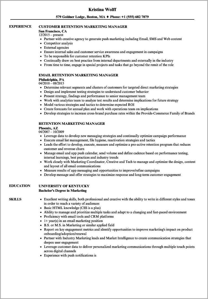 Customer Retention Specialist Job Description For Resume