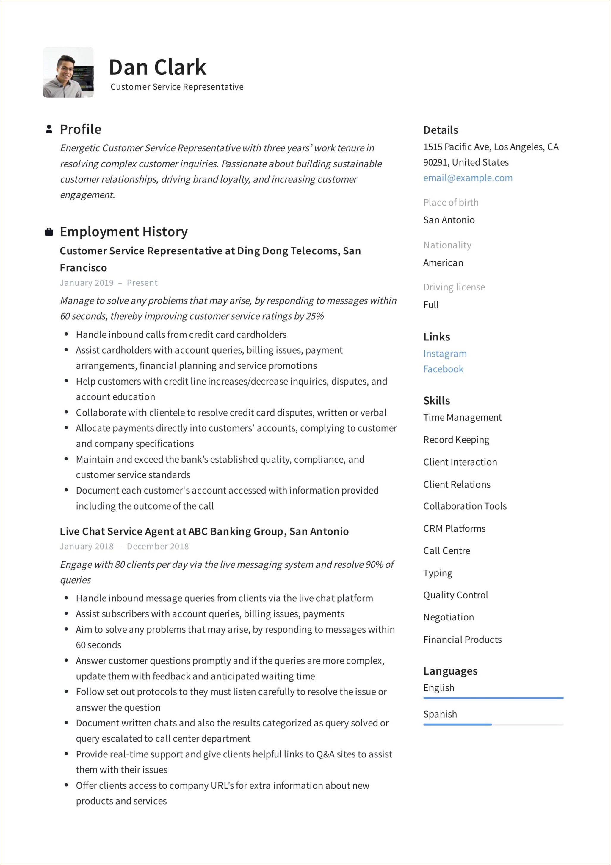 Customer Service Agent Job Description Resume