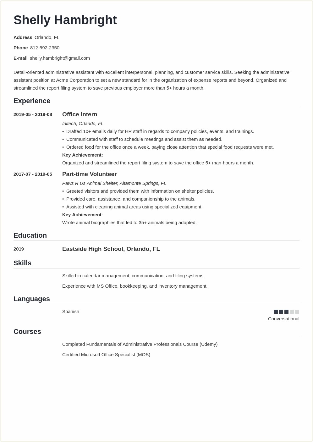 Customer Service And Administrative Combination Resume Sample