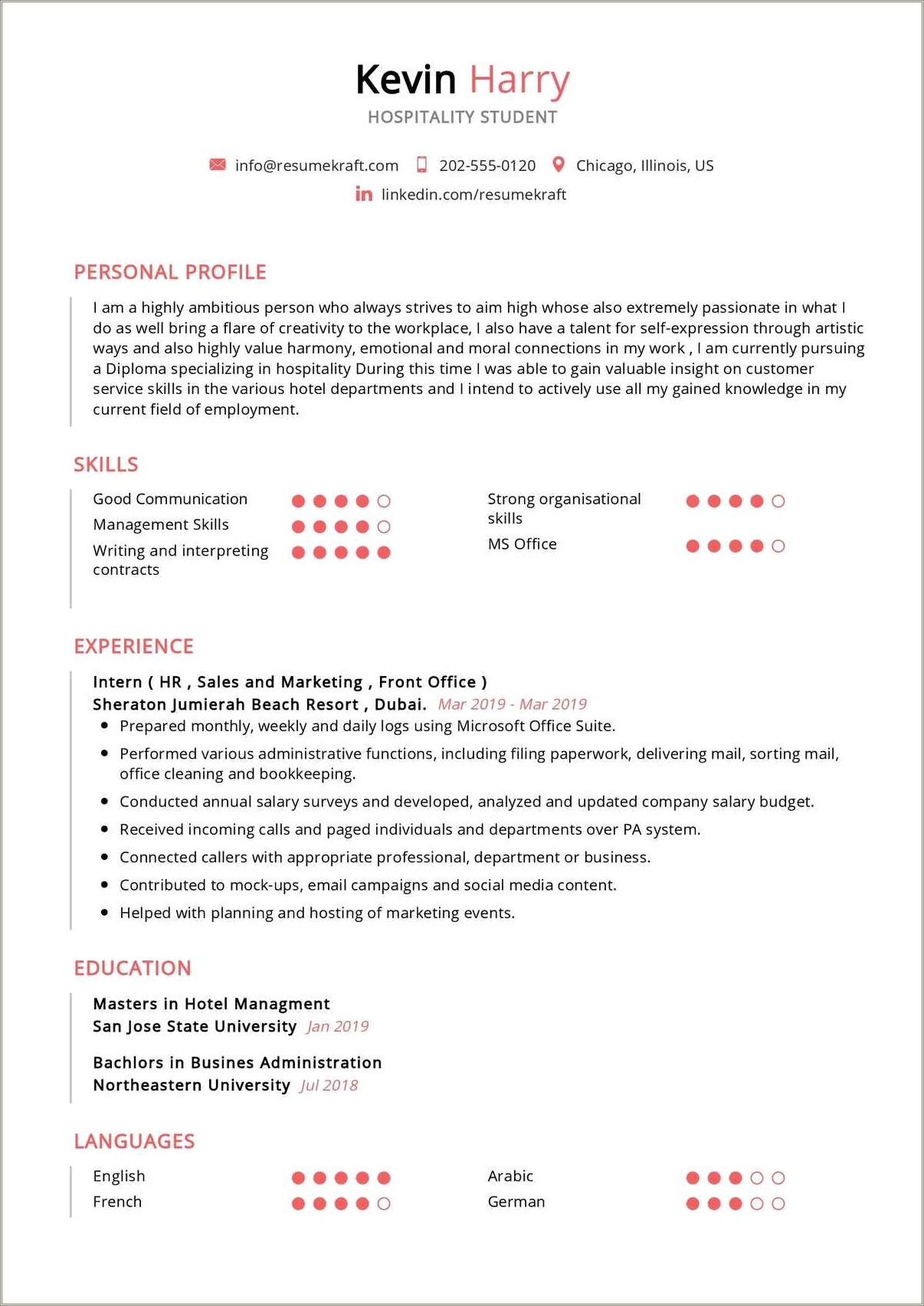 Customer Service And Hospitality Resume Examples